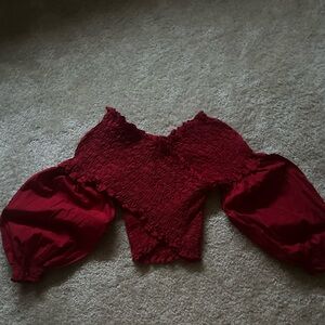 COPY - Zara Red Puff Sleeve Crop Top